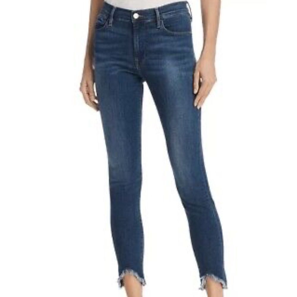 Frame Denim Le High Skinny Sulham Wash Triangle Raw Hem Jeans Sz 23